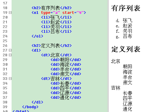 有序列表和自定义列表实例